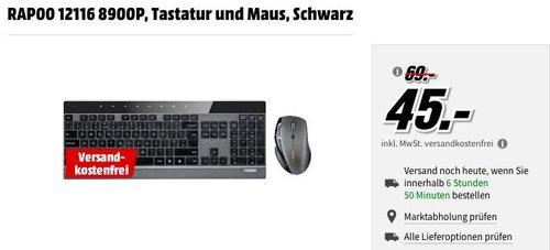 Rapoo 8900P ultraschlanke kabellose Edelstahl Tastatur mit Laser Maus - jetzt 25% billiger