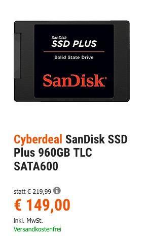 SanDisk SSD Plus 960GB interne Festplatte - jetzt 13% billiger SanDisk SSD Plus 960GB interne Festplatte - jetzt 13% billiger