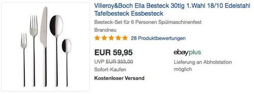 Villeroy & Boch Ella Besteckset 30tlg. - jetzt 25% billiger Villeroy & Boch Ella Besteckset 30tlg. - jetzt 25% billiger