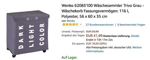 Wenko 62083100 Wäschesammler Trivo Grau - Wäschekorb mit 3 Fächern - jetzt 24% billiger Wenko 62083100 Wäschesammler Trivo Grau - Wäschekorb mit 3 Fächern - jetzt 24% billiger