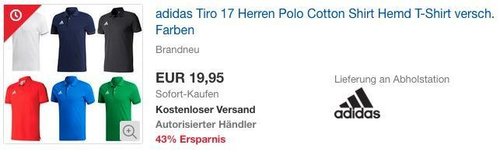 adidas Herren Tiro 17 Cotton Poloshirt in versch. Farben - jetzt 10% billiger