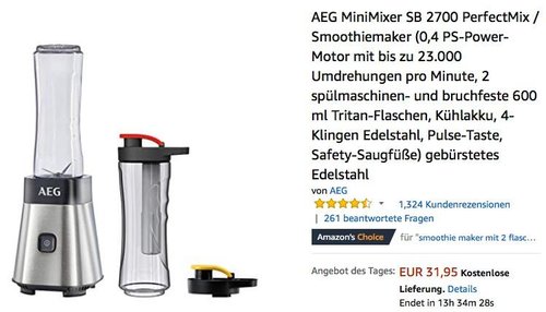 AEG MiniMixer SB 2700 PerfectMix Mixer/Smoothiemaker - jetzt 26% billiger AEG MiniMixer SB 2700 PerfectMix Mixer/Smoothiemaker - jetzt 26% billiger