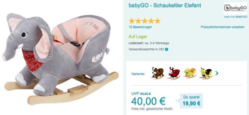 babyGO - Schaukeltier Elefant - jetzt 5% billiger babyGO - Schaukeltier Elefant - jetzt 5% billiger