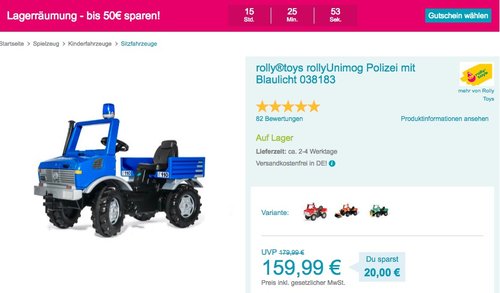 Babymarkt.de - bis zu 50 Rabatt am 22.10 auf fast alles: z.B. rolly®toys rollyUnimog Polizei Tretfahrzeug mit Blaulicht - jetzt 16% billiger