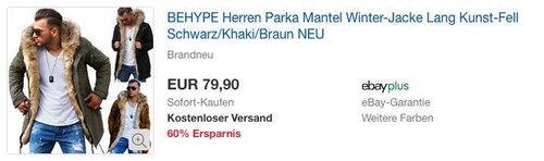 BEHYPE Herren Parka Mantel Winter-Jacke, langes Kunstfell, verschiedene Farben - jetzt 20% billiger BEHYPE Herren Parka Mantel Winter-Jacke, langes Kunstfell, verschiedene Farben - jetzt 20% billiger