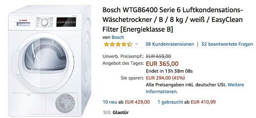 Bosch WTG86400 Serie 6 Luftkondensations-Wäschetrockner 8 kg - jetzt 14% billiger
