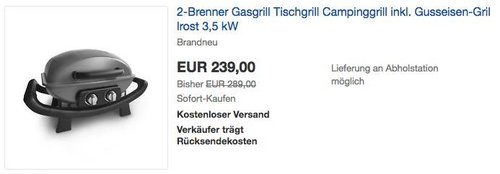 Burnhard tragbarer 2-Brenner 3,5 kW Gasgrill Wayne inkl. Gusseisen-Grillrost - jetzt 11% billiger Burnhard tragbarer 2-Brenner 3,5 kW Gasgrill Wayne inkl. Gusseisen-Grillrost - jetzt 11% billiger