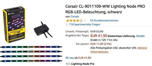 Corsair CL-9011109-WW Lighting Node PRO RGB-LED-Beleuchtung - jetzt 16% billiger Corsair CL-9011109-WW Lighting Node PRO RGB-LED-Beleuchtung - jetzt 16% billiger