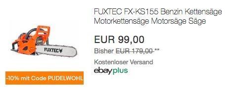 Ebay - 10% Rabatt auf Wohnen, Heimwerken, Garten & Co: z.B. FUXTEC FX-KS155 Benzin Kettensäge - jetzt 10% billiger Ebay - 10% Rabatt auf Wohnen, Heimwerken, Garten & Co: z.B. FUXTEC FX-KS155 Benzin Kettensäge - jetzt 10% billiger