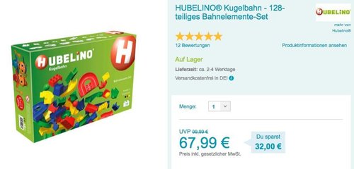 HUBELINO® Kugelbahn - 128-teiliges Bahnelemente-Set - jetzt 7% billiger HUBELINO® Kugelbahn - 128-teiliges Bahnelemente-Set - jetzt 7% billiger