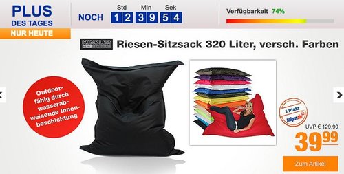 KINZLER Riesen-Sitzsack 140x180 cm in verschiedenen Farben - jetzt 12% billiger KINZLER Riesen-Sitzsack 140x180 cm in verschiedenen Farben - jetzt 12% billiger