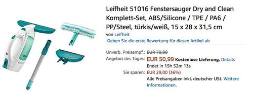 Leifheit 51016 Fenstersauger Dry and Clean Komplett-Set - jetzt 24% billiger Leifheit 51016 Fenstersauger Dry and Clean Komplett-Set - jetzt 24% billiger
