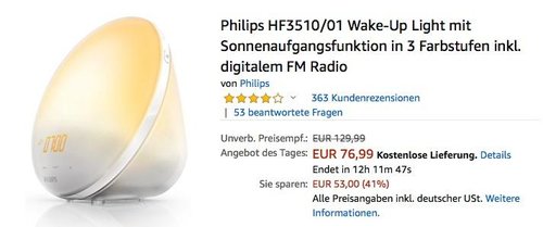 Philips HF3510/01 Wake-Up Light mit Sonnenaufgangsfunktion in 3 Farbstufen inkl. digitalem FM Radio - jetzt 14% billiger Philips HF3510/01 Wake-Up Light mit Sonnenaufgangsfunktion in 3 Farbstufen inkl. digitalem FM Radio - jetzt 14% billiger