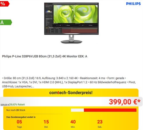 Philips P-Line 328P6VJEB 80cm (31,5 Zoll) 4K Monitor - jetzt 17% billiger