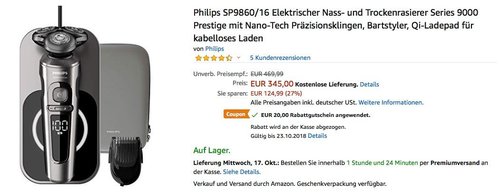Philips SP9860/16 Elektrischer Nass- und Trockenrasierer Series 9000 - jetzt 6% billiger