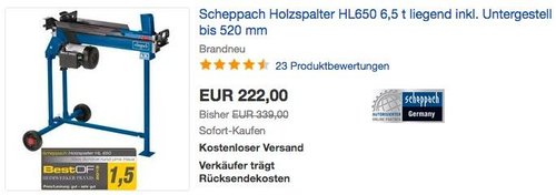 Scheppach Holzspalter HL650 liegend inkl. Untergestell, bis 520 mm Holzlänge - jetzt 7% billiger Scheppach Holzspalter HL650 liegend inkl. Untergestell, bis 520 mm Holzlänge - jetzt 7% billiger