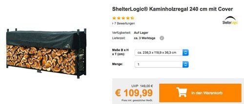 ShelterLogic® Kaminholzregal 240 cm mit Cover - jetzt 26% billiger ShelterLogic® Kaminholzregal 240 cm mit Cover - jetzt 26% billiger