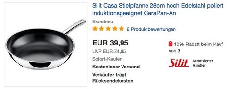 Silit Casa Stielpfanne 28cm Edelstahl - jetzt 27% billiger