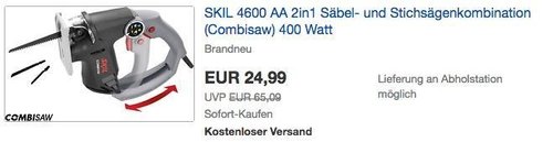 SKIL 4600 AA 2in1 Säbel- und Stichsägenkombination 400 Watt - jetzt 50% billiger SKIL 4600 AA 2in1 Säbel- und Stichsägenkombination 400 Watt - jetzt 50% billiger