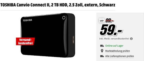 TOSHIBA Canvio Connect II 2 TB 2,5 Zoll externe Festplatte - jetzt 27% billiger TOSHIBA Canvio Connect II 2 TB 2,5 Zoll externe Festplatte - jetzt 27% billiger