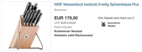 WMF Messerblock bestückt 9-teilig Spitzenklasse Plus - jetzt 21% billiger