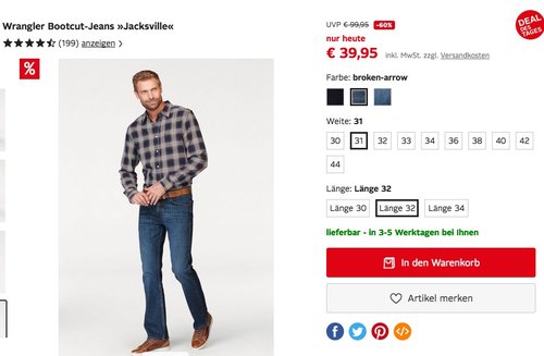 Wrangler Herren Bootcut-Jeans "Jacksville" - jetzt 12% billiger