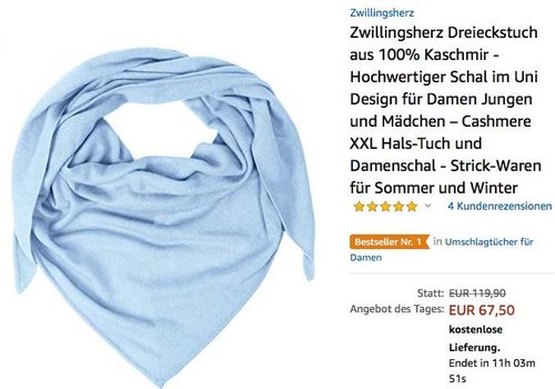 Zwillingsherz Dreieckstuch aus 100% Kaschmir - jetzt 25% billiger Zwillingsherz Dreieckstuch aus 100% Kaschmir - jetzt 25% billiger