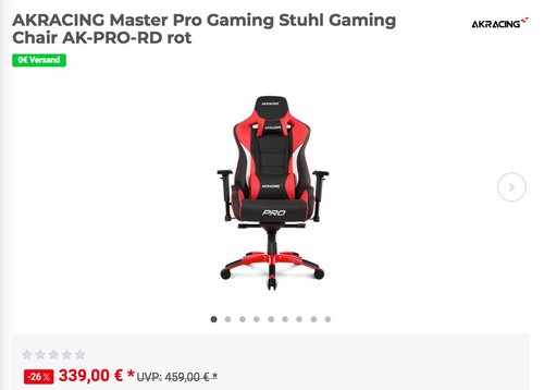 AKRACING Master Pro Gaming Stuhl in verschiedenen Farben - jetzt 16% billiger