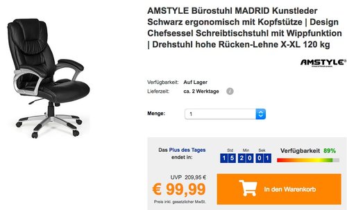 AMSTYLE Bürostuhl MADRID Kunstleder Schwarz - jetzt 16% billiger AMSTYLE Bürostuhl MADRID Kunstleder Schwarz - jetzt 16% billiger