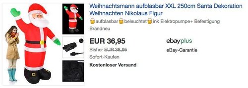 Aufblasbarer XXL 250 cm Weihnachtsmann mit Beleuchtung - jetzt 5% billiger