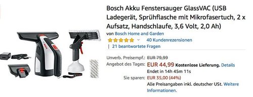 Bosch Akku Fenstersauger GlassVAC - jetzt 31% billiger Bosch Akku Fenstersauger GlassVAC - jetzt 31% billiger