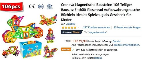 Crenova Magnetische Magnetische Bausteine-Set 106tlg. - jetzt 8% billiger