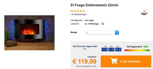 El Fuego Elektrokamin Zürich - jetzt 14% billiger