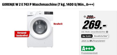GORENJE W 2 E 743 P Waschmaschine (7 kg, 1400 U/Min., A+++) - jetzt 10% billiger GORENJE W 2 E 743 P Waschmaschine (7 kg, 1400 U/Min., A+++) - jetzt 10% billiger