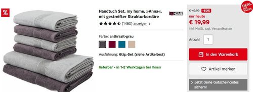 Handtuch Set "Anna" 6tlg. - jetzt 16% billiger