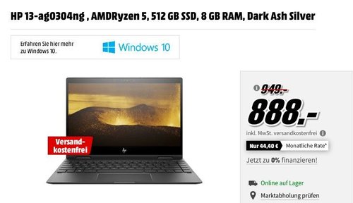 HP ENVY x360 (13-ag0304ng) 2in1 Convertible mit 13.3 Zoll Display, AMD Ryzen 5 2500U, 8 GB RAM, 512 GB SSD - jetzt 6% billiger HP ENVY x360 (13-ag0304ng) 2in1 Convertible mit 13.3 Zoll Display, AMD Ryzen 5 2500U, 8 GB RAM, 512 GB SSD - jetzt 6% billiger