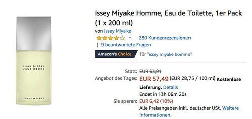 Issey Miyake Homme, Eau de Toilette, 1er Pack (1 x 200 ml) Issey Miyake Homme, Eau de Toilette, 1er Pack (1 x 200 ml)