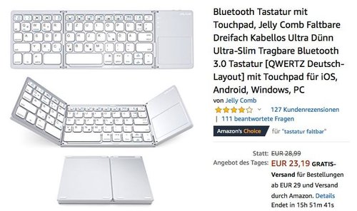 Jelly Comb Faltbare Bluetooth-Tastatur mit Touchpad in Weiß - jetzt 20% billiger Jelly Comb Faltbare Bluetooth-Tastatur mit Touchpad in Weiß - jetzt 20% billiger