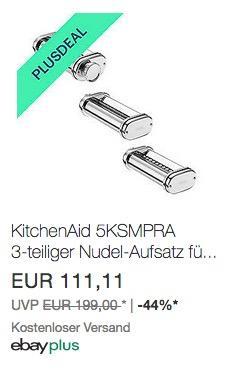 Ebay - 10% Rabatt für Plus-Mitglieder: z.B. KitchenAid 5KSMPRA 3-teiliger Nudel-Aufsatz für ARTISAN Küchenmaschinen - jetzt 10% billiger