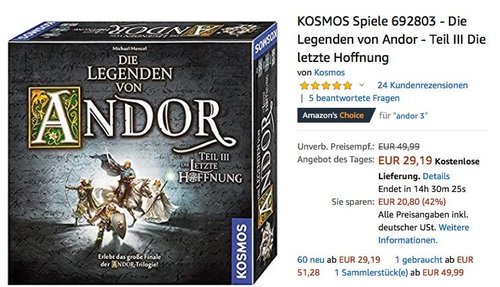 KOSMOS Spiele 692803 - Die Legenden von Andor - Teil III Die letzte Hoffnung - jetzt 27% billiger