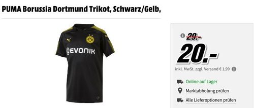 MediaMarkt Fußball-Trikots - Aktion: z.B. PUMA Borussia Dortmund Kinder Trikot, Schwarz/Gelb Gr.176 - jetzt 10% billiger MediaMarkt Fußball-Trikots - Aktion: z.B. PUMA Borussia Dortmund Kinder Trikot, Schwarz/Gelb Gr.176 - jetzt 10% billiger