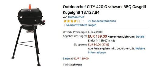 Outdoorchef CITY 420 G schwarz BBQ Gasgrill - jetzt 26% billiger Outdoorchef CITY 420 G schwarz BBQ Gasgrill - jetzt 26% billiger