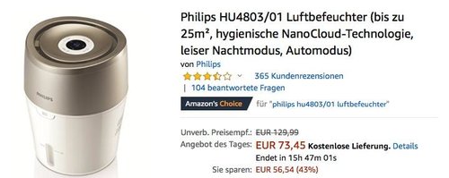 Philips HU4803/01 Luftbefeuchter bis zu 25m² - jetzt 27% billiger