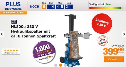 Scheppach HL800e 230V Hydraulikspalter mit 8 Tonnen-Spaltkraft - jetzt 13% billiger
