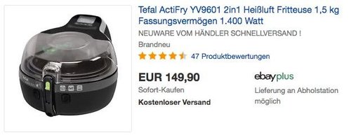 Tefal ActiFry 2in1 YV9601 Heißluft-Fritteuse 1.400 Watt schwarz - jetzt 10% billiger