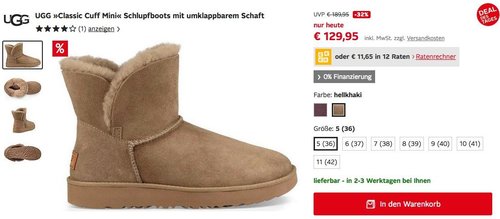 UGG "Classic Cuff Mini" Damen Schlupfboots mit umklappbarem Schaft - jetzt 14% billiger UGG "Classic Cuff Mini" Damen Schlupfboots mit umklappbarem Schaft - jetzt 14% billiger