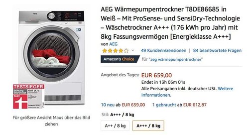 AEG LAVATHERM T8DE86685 Wärmepumpentrockner, A+++ , 8 kg - jetzt 5% billiger
