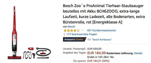 Bosch BCH6ZOOO Zoo´o ProAnimal Tierhaar Akkustaubsauger - jetzt 11% billiger Bosch BCH6ZOOO Zoo´o ProAnimal Tierhaar Akkustaubsauger - jetzt 11% billiger