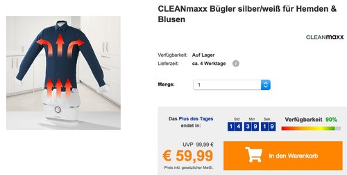 CLEANmaxx Bügler für Hemden & Blusen, silber/weiß - jetzt 6% billiger