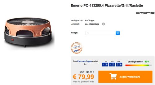 Emerio PO-113255.4 Pizzarette/Grill/Raclette - jetzt 11% billiger Emerio PO-113255.4 Pizzarette/Grill/Raclette - jetzt 11% billiger